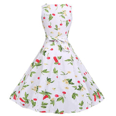 Women Vintage 1950s Fashion Cherry Print Tea Dress