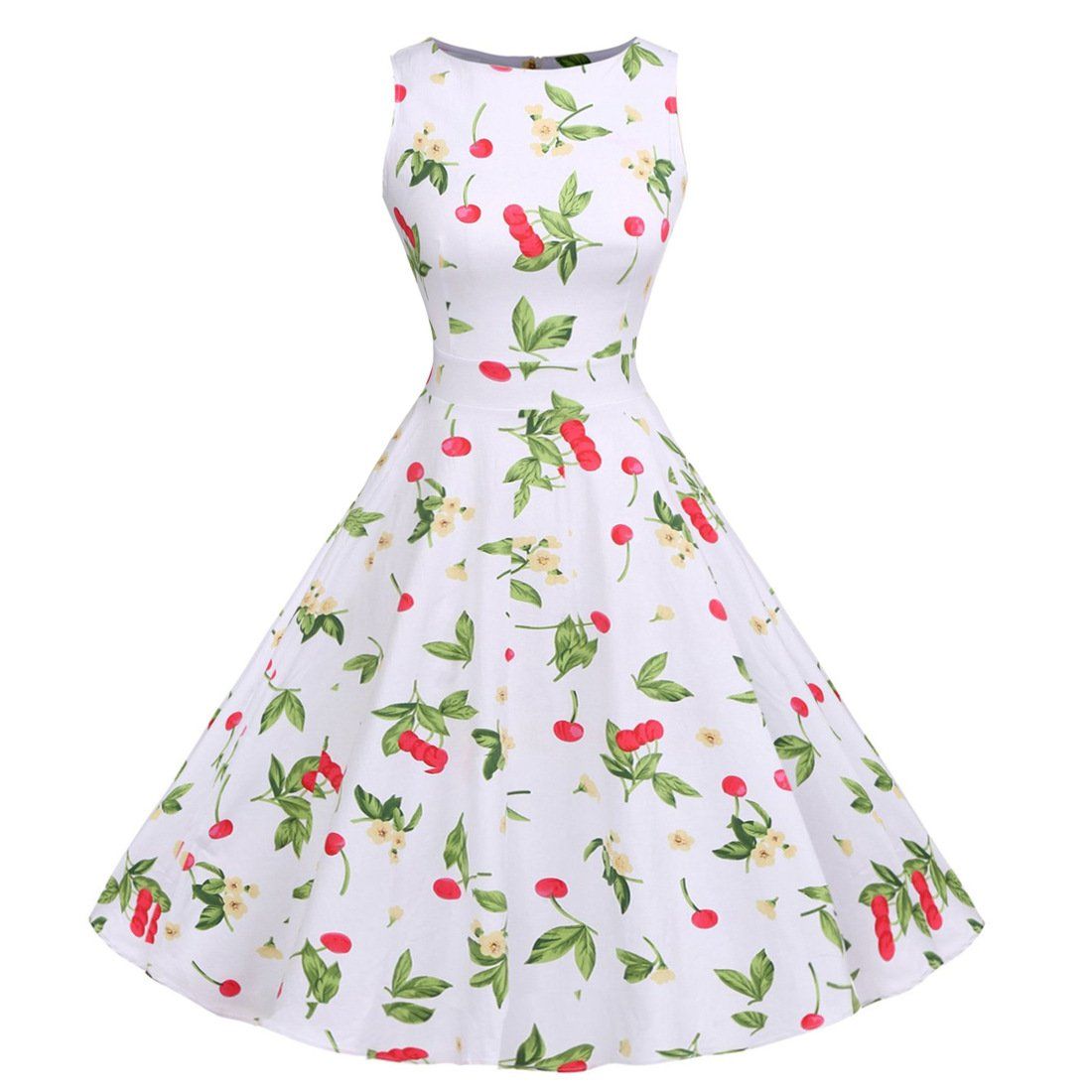 Women Vintage 1950s Fashion Cherry Print Tea Dress