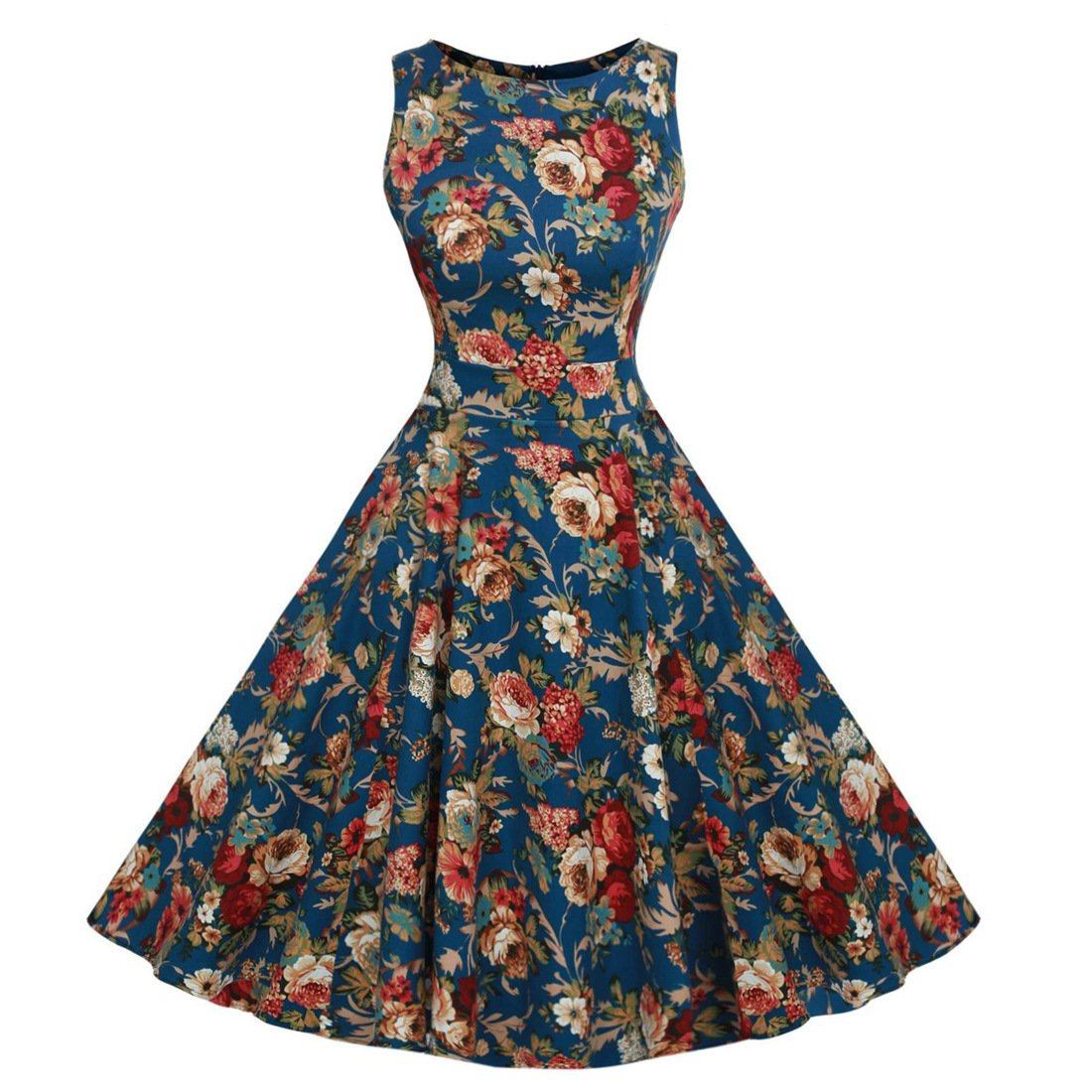 A Line Floral Tea Dress 1950s Dresses Red Rose