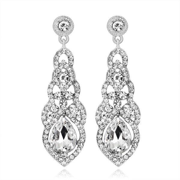 Crystal Unique Design Flower Teardrop Dangle Earrings