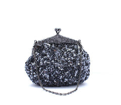 Vintage Kissing Lock Sequins Beaded Evening Party Purse