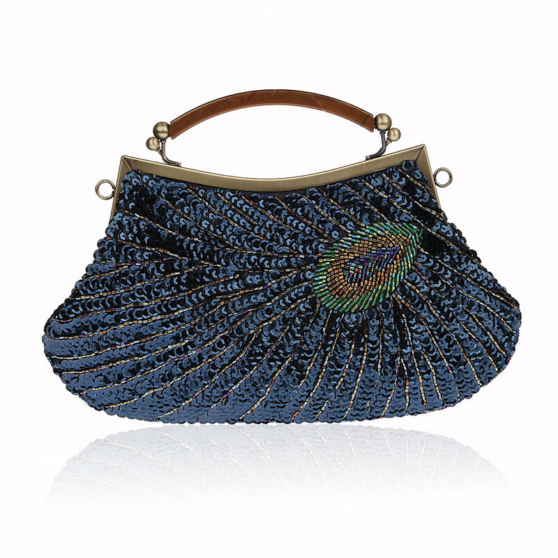 Retro Exquisite Peacock Pattern Beaded Evening Party Handbag