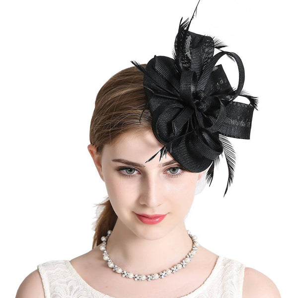 Women Elegant Fascinator Hat Bridal Feather Hair Clip Accessories 