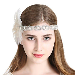 Peacock 1920s Flapper Headband Roaring 20s Headpieces Ivory