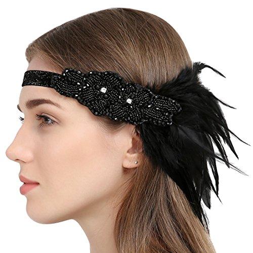 Black Beaded Flapper Headband 1920s Gatsby  Costume Accessories
