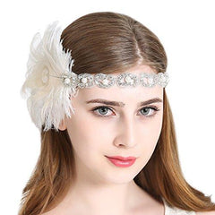 Peacock 1920s Flapper Headband Roaring 20s Headpieces Ivory