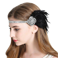 Flapper Headband 1920s Gatsby Feather Headpiece Black