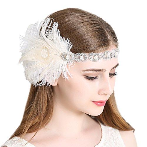 Peacock 1920s Flapper Headband Roaring 20s Headpieces Ivory