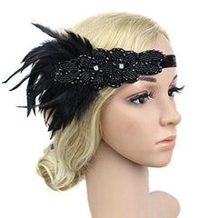 Black Beaded Flapper Headband 1920s Gatsby  Costume Accessories
