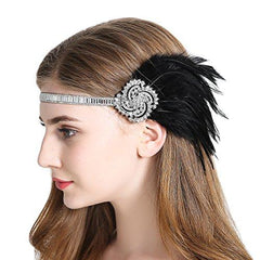 Flapper Headband 1920s Gatsby Feather Headpiece Black