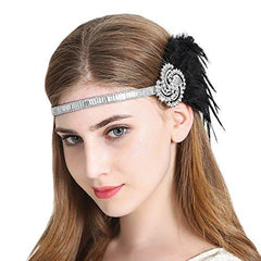 Flapper Headband 1920s Gatsby Feather Headpiece Black