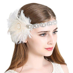 Peacock 1920s Flapper Headband Roaring 20s Headpieces Ivory