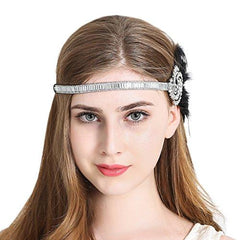 Flapper Headband 1920s Gatsby Feather Headpiece Black