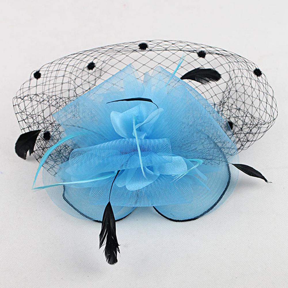 Mesh Hat Bow Feather Women Fascinator Dot Veil with Hair Clip Wedding Tea Party Derby