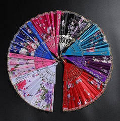 8PCS Vintage Retro Fabric Fans Folding Hand Held Bulk for Women