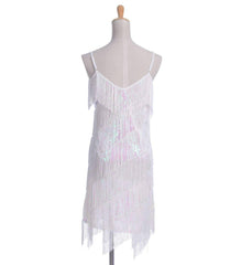 Fringe Sequin Strap Backless 1920s Flapper Mini Dress White
