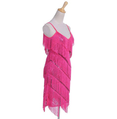 Fringe Sequin Strap Backless 1920s Flapper Mini Dress Rose Red