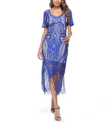 Blue Great Gatsby Themed 1920s Flapper Dress Roaring 20s
