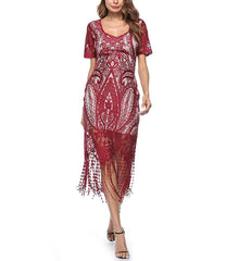 1920s Fashion Flapper Great Gatsby Dress Wine Red