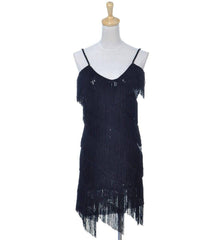 Fringe Sequin Strap Backless 1920s Flapper Mini Dress Black