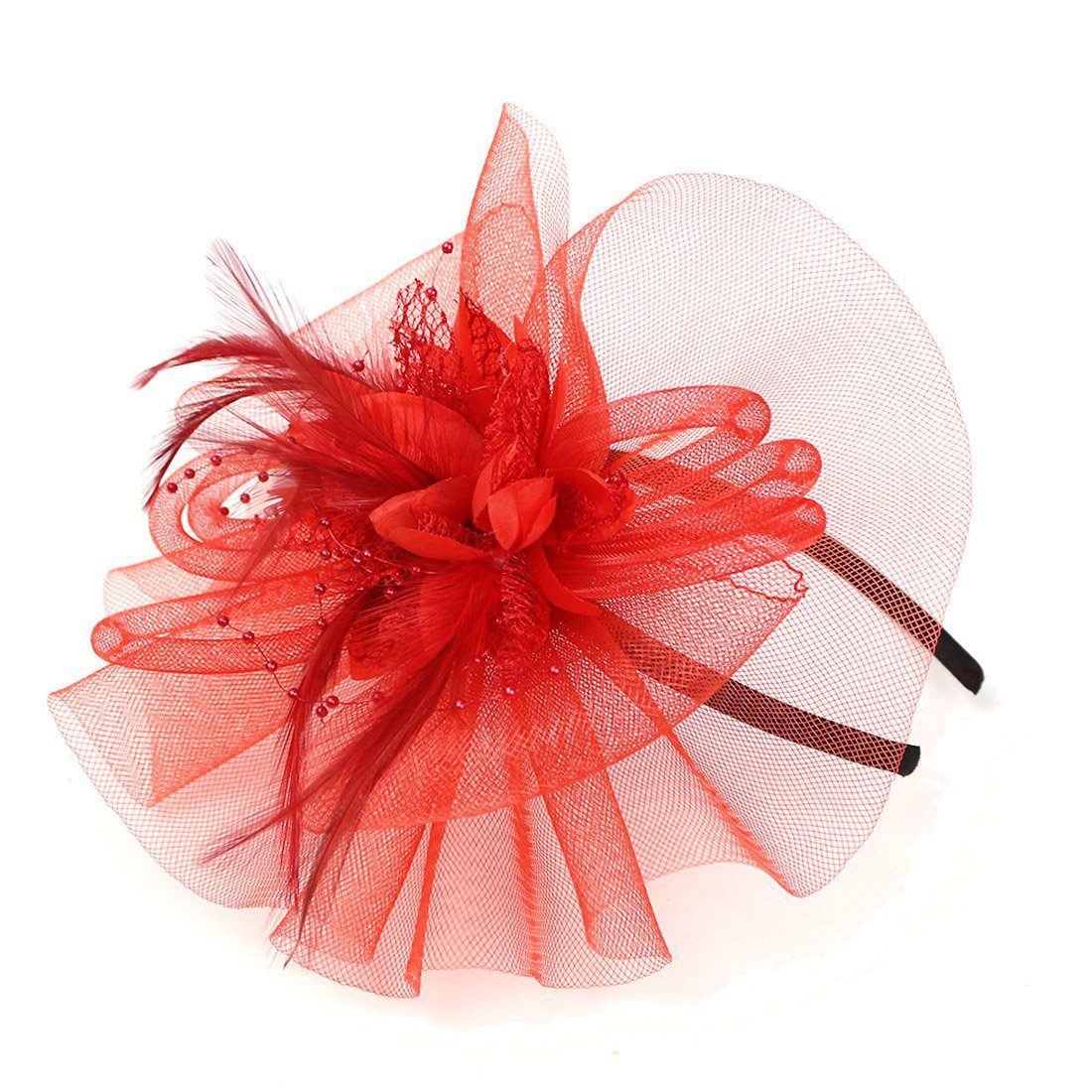 Feather Mesh Flower Derby Fascinator Hat with Headband