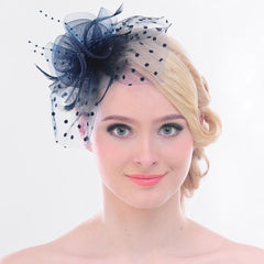 Flower Mesh Bow Feather Wedding Fascinator Dot Veil Hair Clip