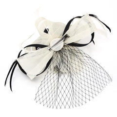 Wedding Bridal Looped Ribbon Net veil Feather Hair Clip Fascinator Kentucky Derby Cocktail Hat