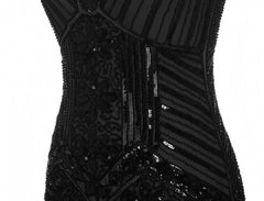 Black Vintage Gatsby Dress Beaded Fringed 1920s Evening Party