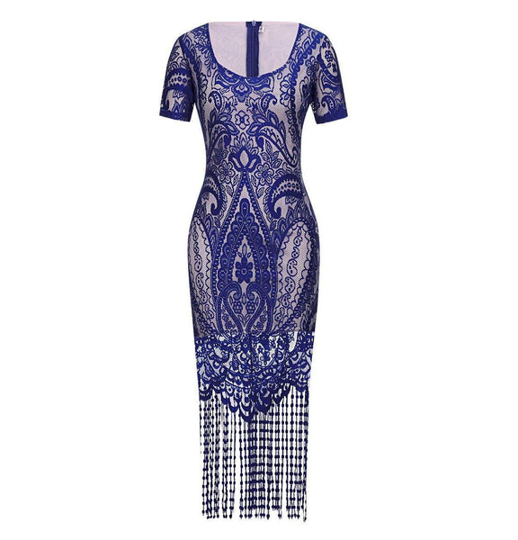 Blue Great Gatsby Themed 1920s Flapper Dress Roaring 20s