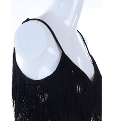 Fringe Sequin Strap Backless 1920s Flapper Mini Dress Black