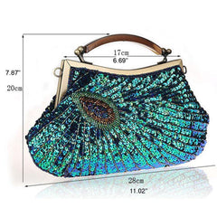 Retro Exquisite Peacock Pattern Beaded Evening Party Handbag