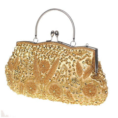 Fashion Beaded Handbag Kissing Lock Bag Satin Evening Clutch