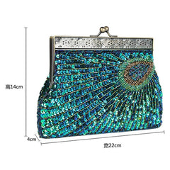 Beaded Sequin Peacock Clutch Handbag