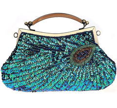 Retro Exquisite Peacock Pattern Beaded Evening Party Handbag