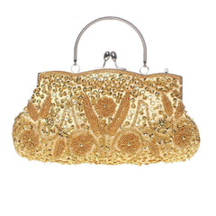 Fashion Beaded Handbag Kissing Lock Bag Satin Evening Clutch