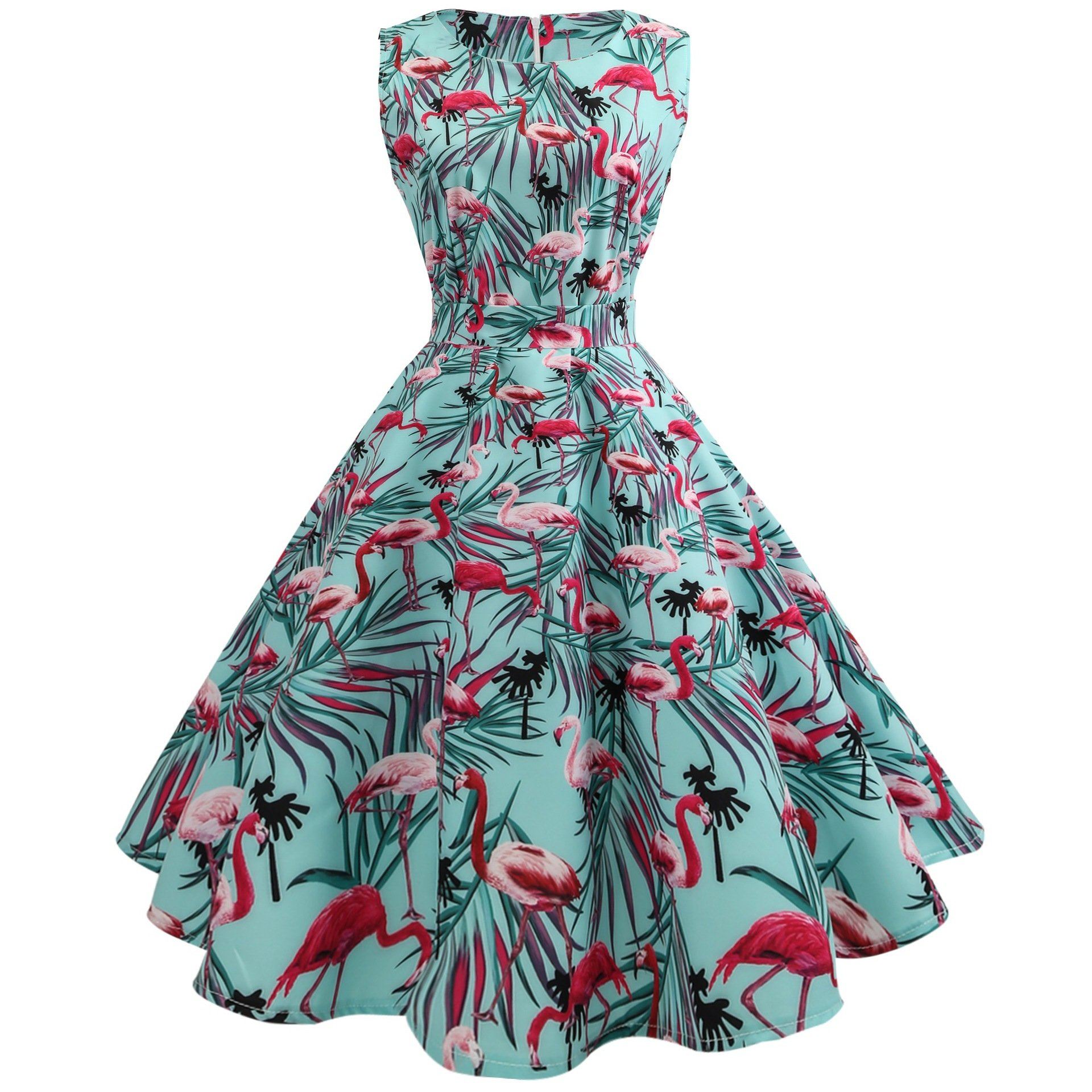 Flamingo Print Vintage Dresses for Women 1950s