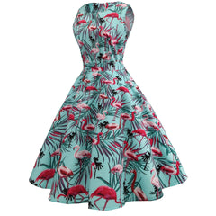 Flamingo Print Vintage Dresses for Women 1950s