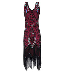 Wine Red Flapper Dresses 1920s Gatsby Style Peony Print