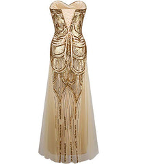 Women's 20s Style Shining Long Flapper Dress Gatsby Attire Gold