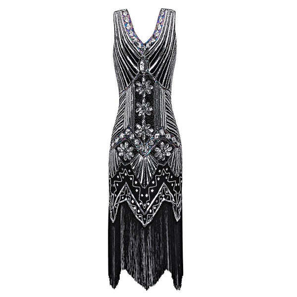 Retro Black Silver Flapper Dress Great Gatsby Theme Party