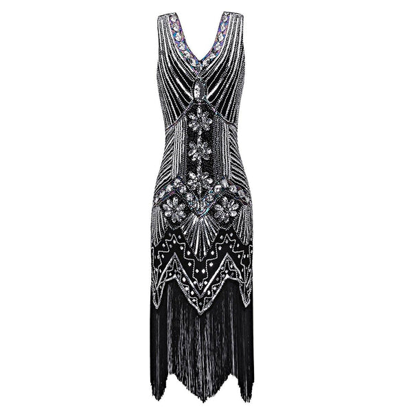 Retro Black Silver Flapper Dress Great Gatsby Theme Party