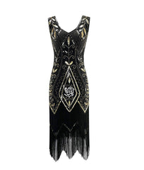 Black Gold 1920s Dress Peony Print Great Gatsby Outfits