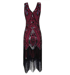 Wine Red Flapper Dresses 1920s Gatsby Style Peony Print