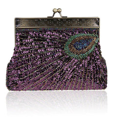 Beaded Sequin Peacock Clutch Handbag