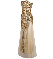 Women's 20s Style Shining Long Flapper Dress Gatsby Attire Gold