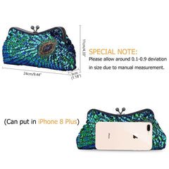 Women's Vintage Beaded Sequin Peacock Purse Evening Bags 