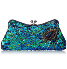 Women's Vintage Beaded Sequin Peacock Purse Evening Bags 
