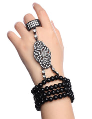 Bracelet Ring Set Hand Chain 1920's Accessories Black
