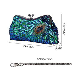 Women's Vintage Beaded Sequin Peacock Purse Evening Bags 
