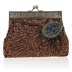Peacock Tail Vintage Clutch Bags for Women Sequins Beaded